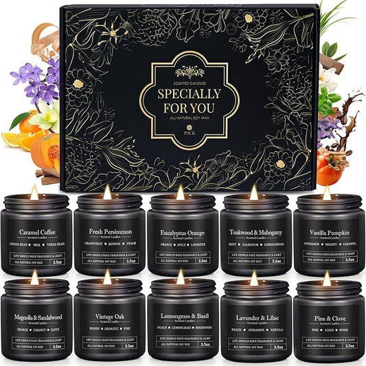 10 Pack Scented Candles for Men, Masculine Candle Gift Set with Woody & Fresh Scents, Soy Wax Aromatherapy Candles for Home, Gifts for Him, Boyfriend, Christmas