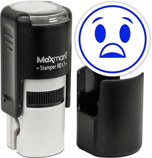 MaxMark Round Self Inking Emoji Stamp - Surprised - Blue Ink