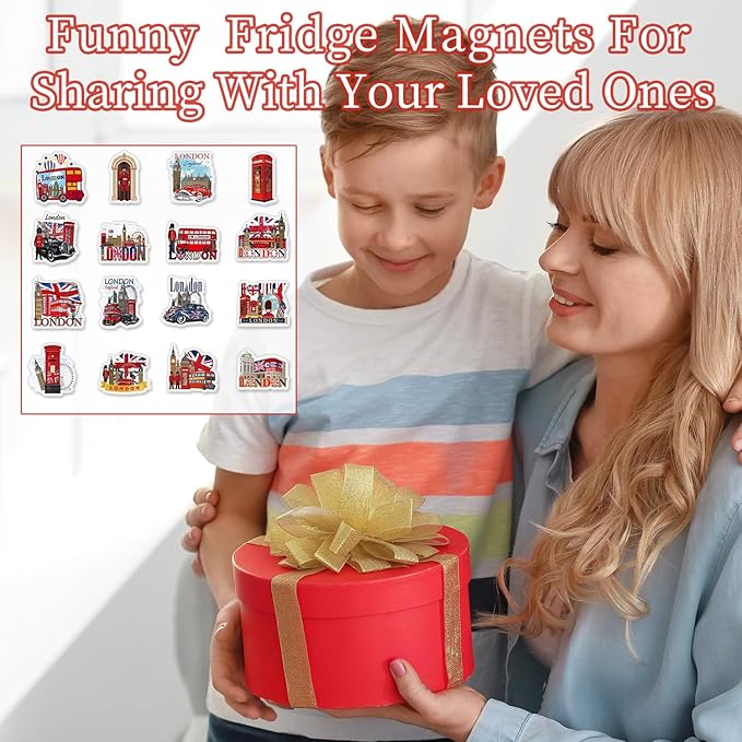 London Fridge Magnets Gifts - 16Pcs London Souvenirs Gift City Travel Magnetic Refrigerator United Kingdom Red Phone Box Fridge Magnetic Stickers for Home Kitchen Office Locker Traveler Tourist