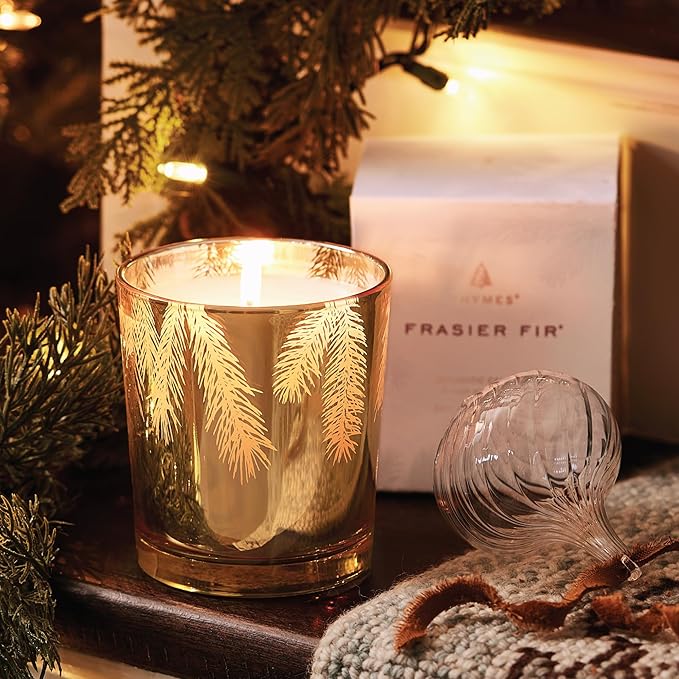 Thymes Frasier Fir Candle – Pine Needle Design – Holiday Scented Candle – Notes of Crisp Siberian Fir, Cedarwood & Sandalwood – Luxury Home Fragrance Gifts for Women & Men – Gold (Gilded, 13 oz)