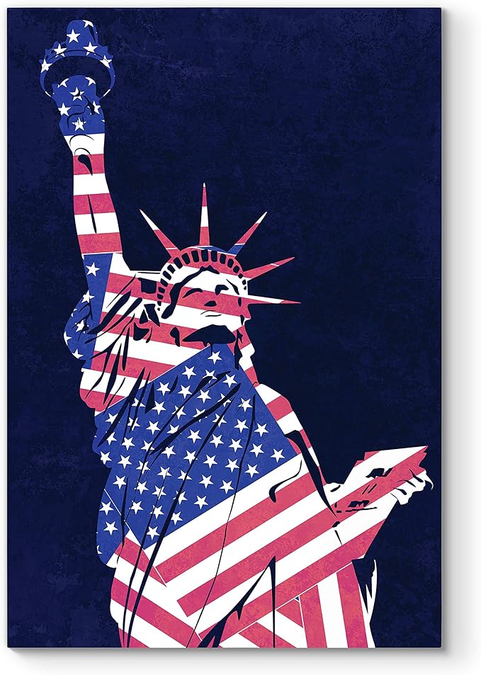 Renditions Gallery Canvas Nationalist Wall Art Home Paintings & Prints Artwork Flag Draped Liberty Statue Patriotic Wall Hanging Decorations for Bedroom Office Kitchen - 36"x48" LT25