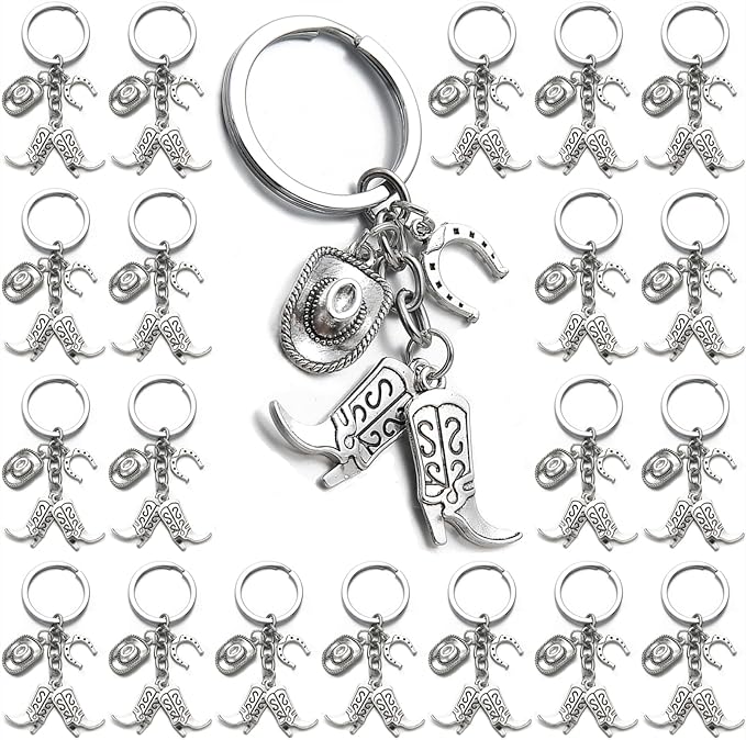 PHAETON 20PCS Hat Boot Horseshoe Keychain Western Cowgirl Keyring Equestrian Keychain Horse Lover Gift for Cowboy, Gift for Cowgirl, Cowboy Key Ring