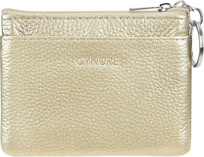 Women's Genuine Leather Coin Purse Mini Pouch Change Wallet with Keychain