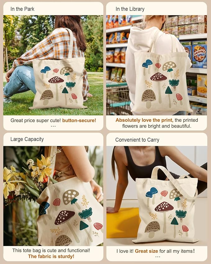 Miss Adola Aesthetic Tote Bag for Girls - with Magnetic Buckle and Zipper Inner Pocket for Women Lady Canvas Cotton Tote Bag