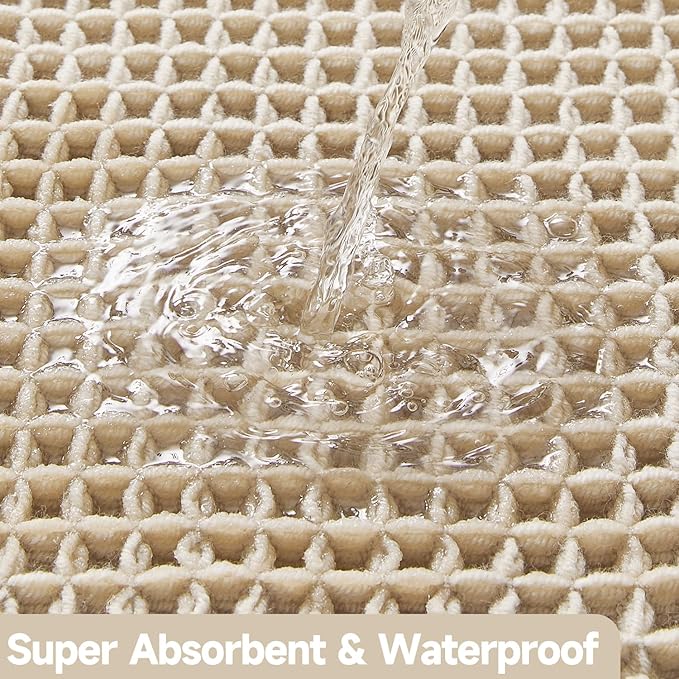 Pale Beige Bathroom Rug, Waffle Bath Mat Non Slip Washable Super Absorbent Quick Dry Boho Farmhouse Bathroom Decor, 48''x24'' / 4'x2' Pale Beige