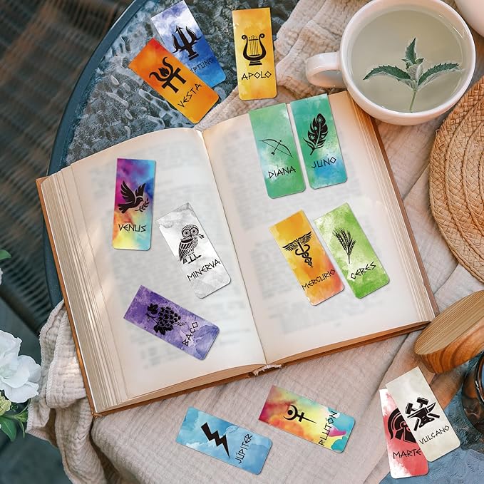 Greek Mythology Magnetic Bookmark Gifts - Wxiben 28 Pcs Olympians Gods Bookmarks Spanish Greek Mythology Book Mark Ancient Greek Magnet Marker Page Clip for Book Lovers Students Teacher Party Favor