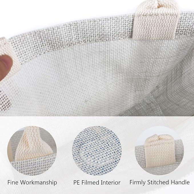 Segarty Tote Bags, 3 Pack Large White Burlap Jute Reusable Canvas Gift Favors Bag with Handles Blank Tote Bulk for Bridesmaid Wedding, Women Market Grocery Shopping, Bachelorette Party, Beach Trip