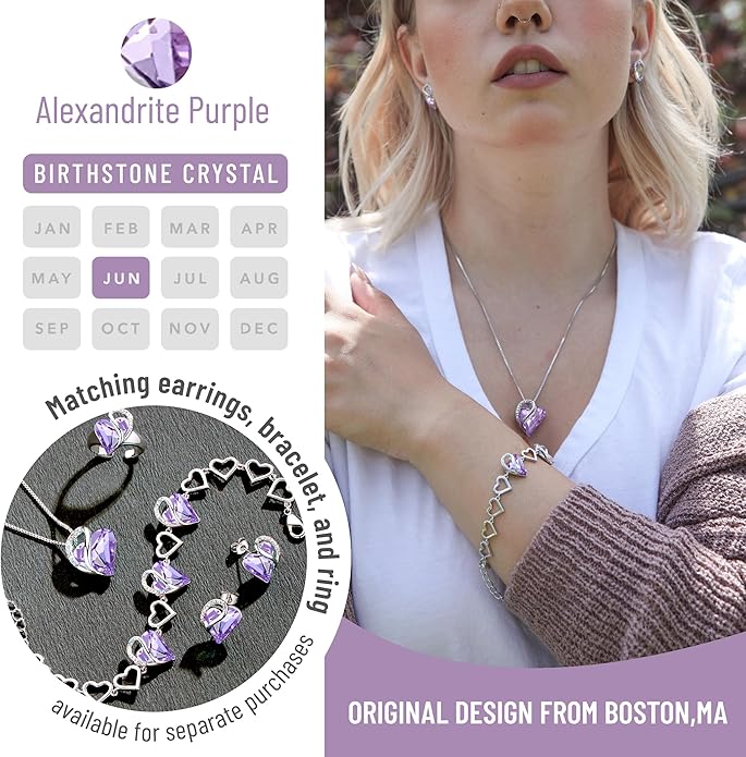 Leafael Valentine's Day Gift Necklaces for Women, Infinity Love Birthstone Heart Crystal Pendant, Birthday Anniversary Jewelry for Wife, Mom, and Her, Silver Plated, 18" + 2" Adjustable Chain