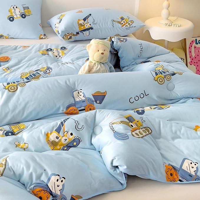 3PCS Comforter Set Queen Size, Ultra Soft Marshmallow Fluffy Comforter Bed Sets, Cute Bedding Set for Kids Boys Teen, Microfiber Lightweight All Seasons Bedroom (Truck)