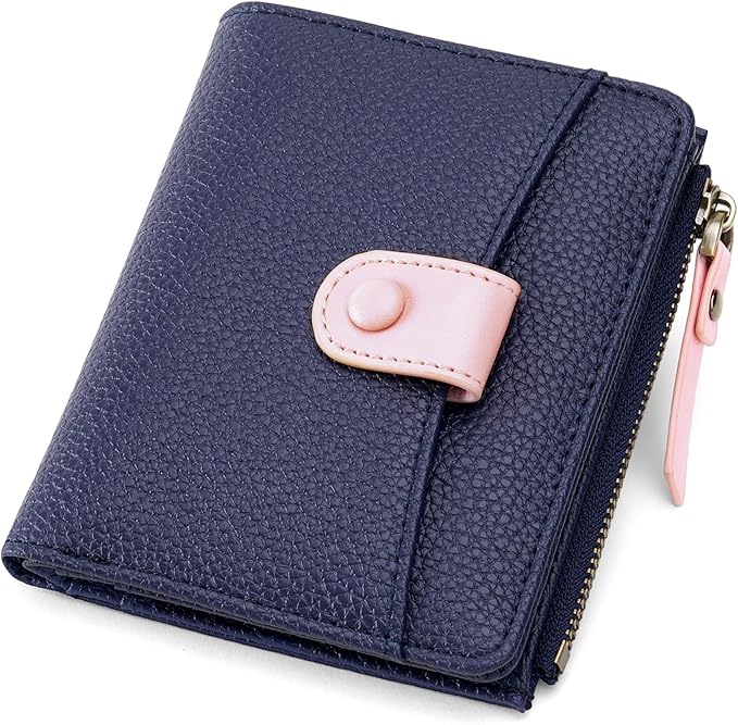 SENDEFN Small Wallet Women Leather RFID Blocking Bifold Zipper Pocket Card Holder with ID Window