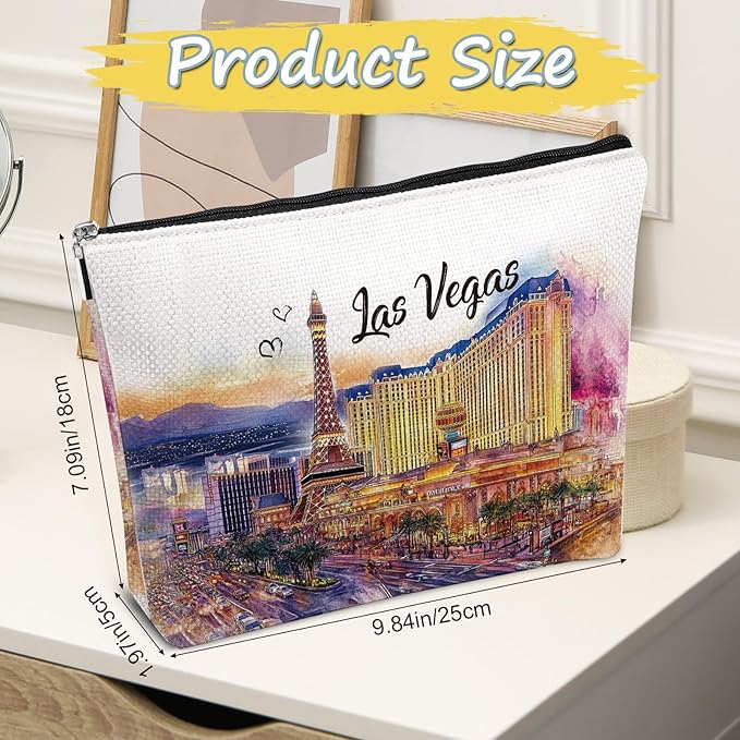 Las Vegas Souvenir Gift - Watercolor City Travel Makeup Bag, Las Vegas Travel Lovers Cosmetic Bags, Las Vegas Vacation Trip Gifts for Women Girls Sister Birthday Christmas Gift