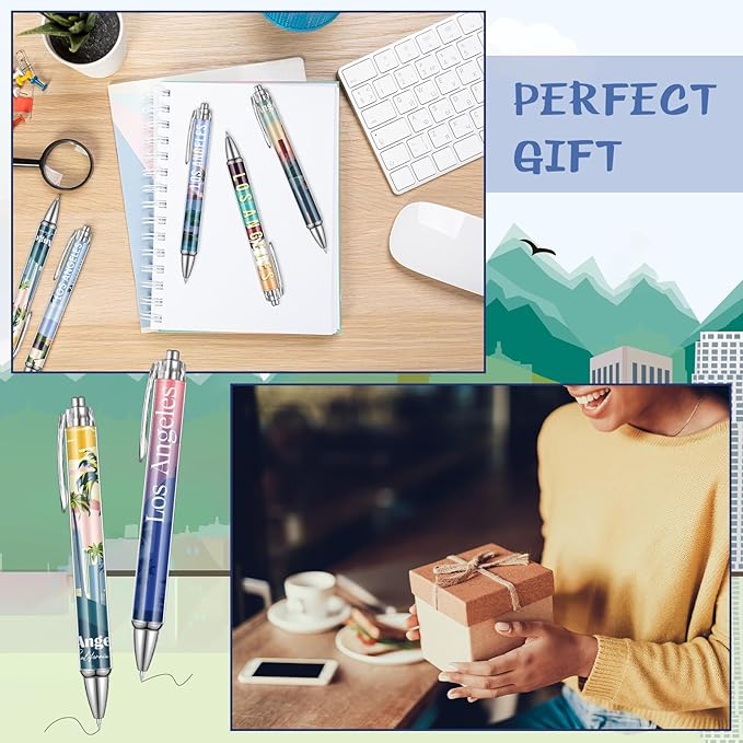 15 Pcs Los Angeles Travel Ballpoint Pens Los Angeles Souvenirs Gifts American Travel Pen Bulk Retractable USA Souvenirs for Office Supplies Traveler Gifts