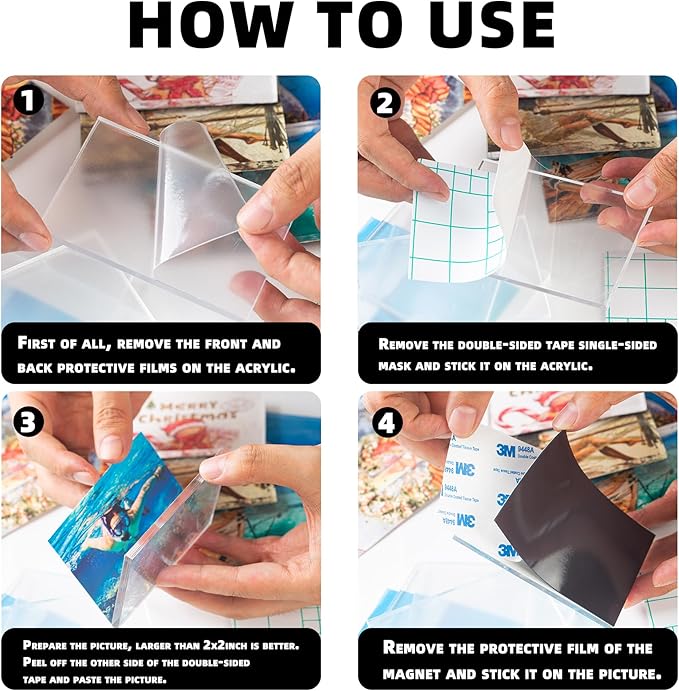 15 Pcs DIY Fridge Magnet Craft Set Acrylic Square Decorative Refrigerator Magnet with Adhesive Backing Ferrite Magnets for Office,Classroom,Cabinets,Kitchen(4x2.6 Inch,54 Piece)