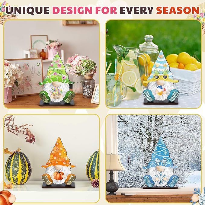 Blulu 34 Pcs Christmas Interchangeable Wooden Gnome Decor DIY Holiday Christmas Seasonal Tiered Tray Decoration Gnomes with Magnet Pieces Welcome Sign for Xmas Holiday Decorations (Vivid)