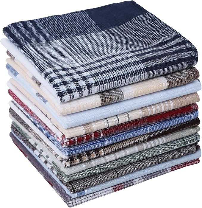12 Pcs Pure Cotton Handkerchief Set for Men Checkered Print Handkerchiefs for Suits Daily Use