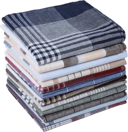 12 Pcs Pure Cotton Handkerchief Set for Men Checkered Print Handkerchiefs for Suits Daily Use