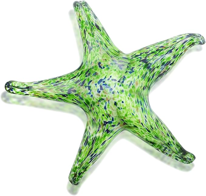 QFkris 7.8" Hand Blown Glass Starfish Figurines, Glass Sea Life Animal Ornaments for Home Decor, Star Fish Paperweight for Office Deck, for Mom Women