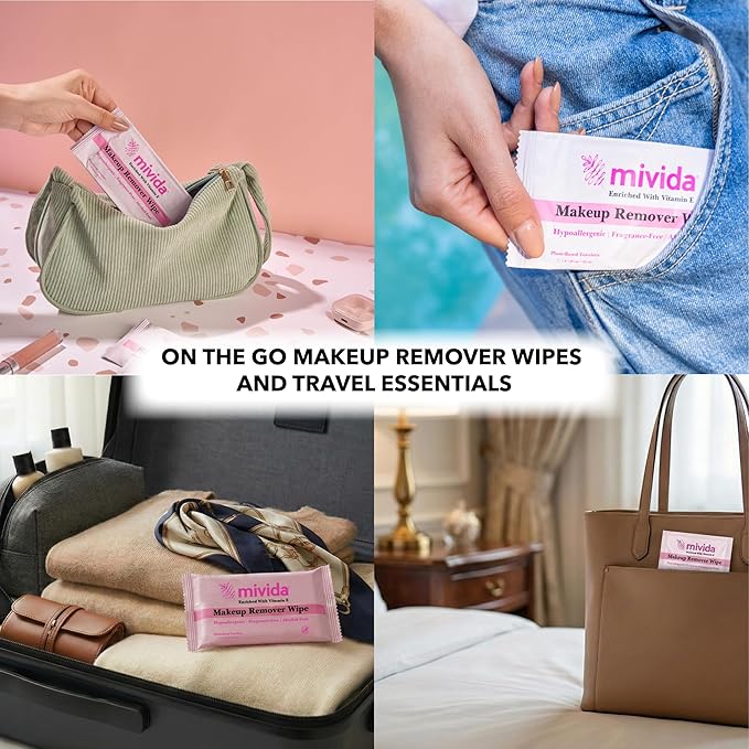 mivida 100 Count Individually Wrapped Makeup Remover Wipes with Vitamin E | Fragrance-Free, Alcohol-Free makeup wipes | Hypoallergenic single make up removing wipes