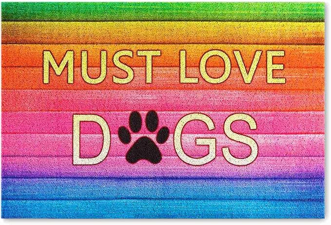 Darkyazi Colorful Doormats Entrance Front Door Rug Funny Outdoors/Indoor/Bathroom/Kitchen/Bedroom/Entryway Floor Mats，Non-Slip Polyvinyl Chloride (24"×16", Must Love Dogs-1)