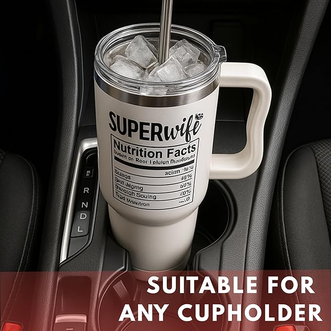 Christmas Gifts For Wife - Wife Tumbler 40Oz from Husband, Wifey Gifts on Birthday & Anniversary, Present Ideas for Wifey Her, Cool Wedding Coffee Cup with Straw and Handle, Drinking Mug for Women