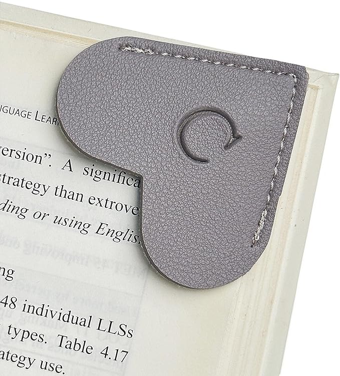 MOTEERLLU Personalized Leather Heart Bookmark with Initial, Cute Letters Custom Corner Book Mark for Reading Women, Teacher, Student, Book Lovers Gifts & Accessories(Grey, C)