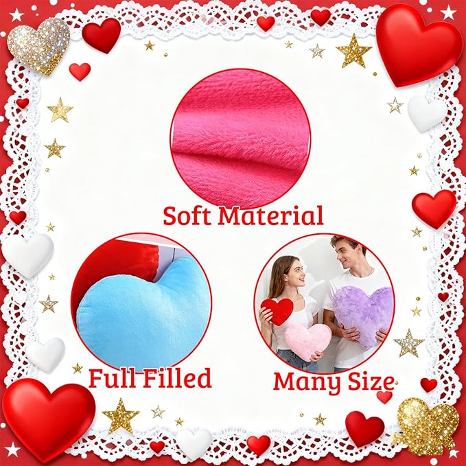 Custom Heart Pillow with Photo Text, Personalized Heart Shaped Pillow with Insert as Valentine Pillows Home Decor Personalized Gifts for Husband Wife Kids Family on Valentines Day Anniversary