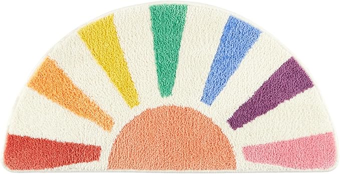 TOWN & COUNTRY PLAY Hello Sunshine Rainbow Sun Half Circle Shaped Bath Mat, Absorbent Tufted Floor Mat, Non-Slip Backing, Machine Washable, Multicolor, 32.7"x16.5"