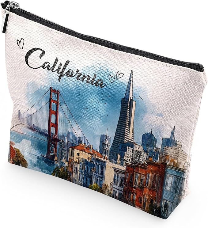 California Souvenirs Gifts Travel Essentials - City Scenery California Travel Must Haves, Cosmetic Makeup Bags Gifts for Women Girls Purse