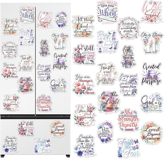Bible Verse Fridge Magnets - 20Pcs Inspirational Christian Refrigerator Magnets Boho Motivational Floral Fridge Magnet Religious Scripture Faith Magnets for Home Office Kitchen Locker Decor