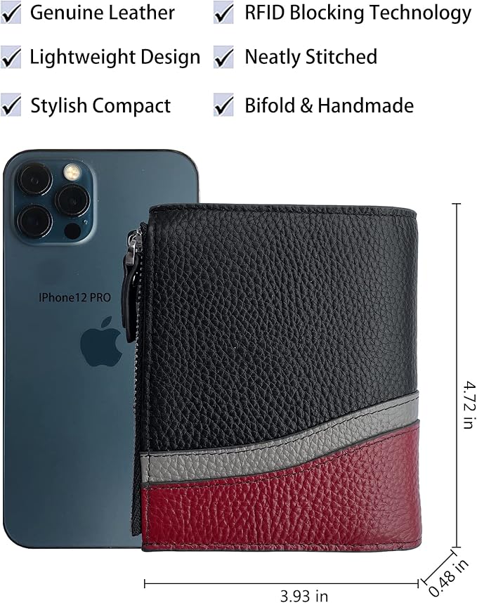 AINIMOER Women's RFID Blocking Leather Small Compact Bi-fold Zipper Pocket Wallet Card Case Purse with id Window