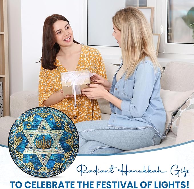 FLAGWIX Hanukkah Gifts for Women Men - Star of David Stained Glass Window Hanging 10 in - Hanukkah Sun Catcher Hanging Decor, Chanukah Suncatchers for Garden Decor, Religious Spiritual Gifts for Mom