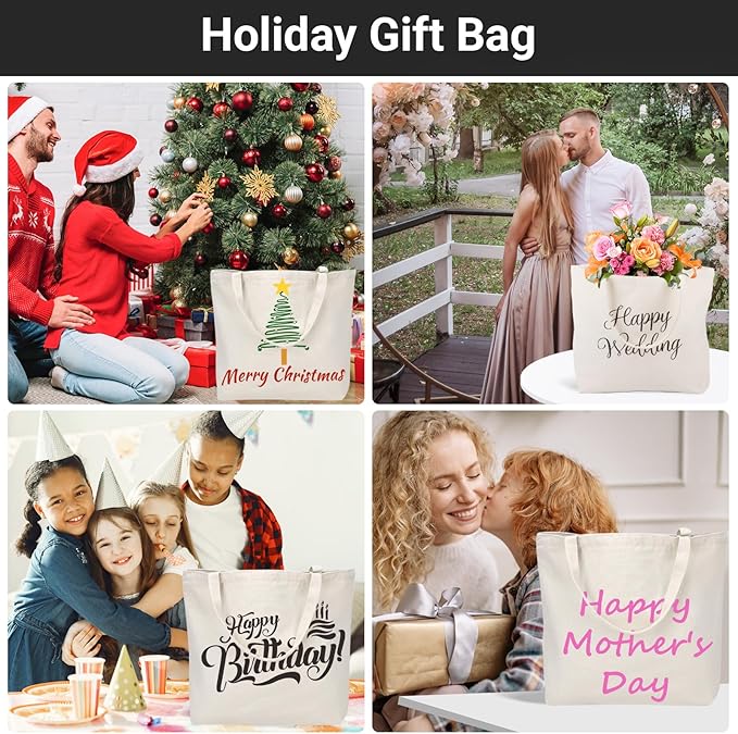 Segarty Canvas Tote Bag with Zipper, 3 Pack 18x15 Blank Canvas Bags for Women, Reusable Tote Bags Aesthetic with Natural Cotton Cloth Shoulder Strap, Bulk for DIY Grocery Beach Travel Gift