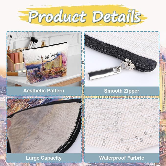 Las Vegas Souvenir Gift - Watercolor City Travel Makeup Bag, Las Vegas Travel Lovers Cosmetic Bags, Las Vegas Vacation Trip Gifts for Women Girls Sister Birthday Christmas Gift