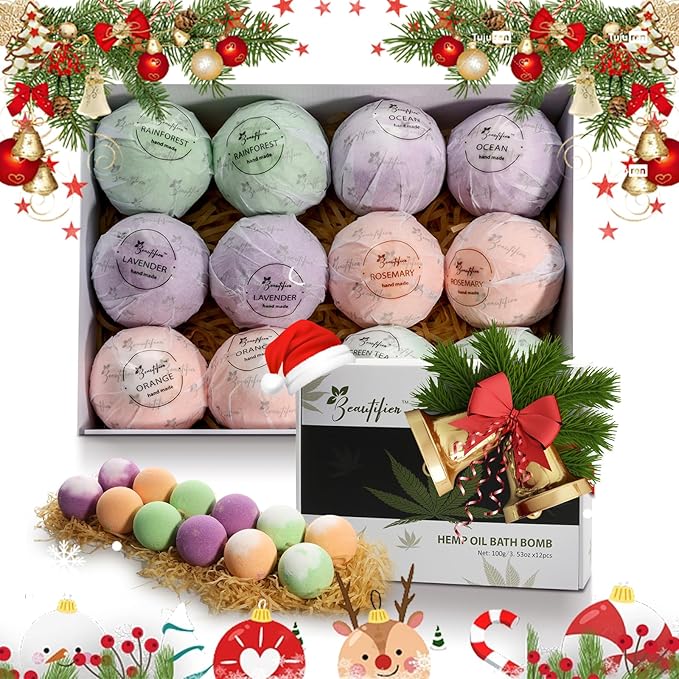 Hemp Oil Bath Bombs Gift Set Natural Refreshing Bubble Bath Kit with 6 Relaxing Scents Made from Pure Essential Oil for Bubble and Spa Bath, Birthday Mother's Valentine's Day Gifts