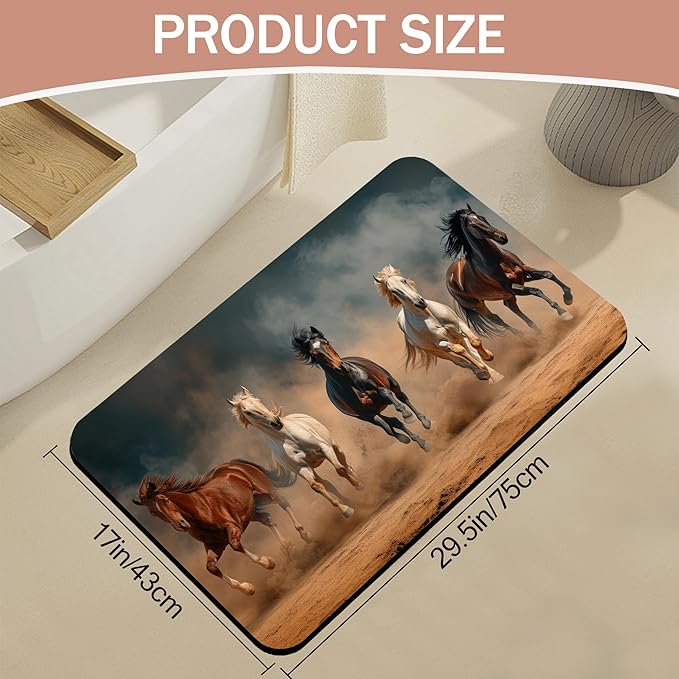 Non Slip Bath Mat,Horses Running Bathroom Decor,Desert Landscap Diatomaceous Bath Mat Quick Dry Absorbent Bathroom Rugs-Shower Rug for Kitchen Laundry Bathtub Shower 17"x29.5"