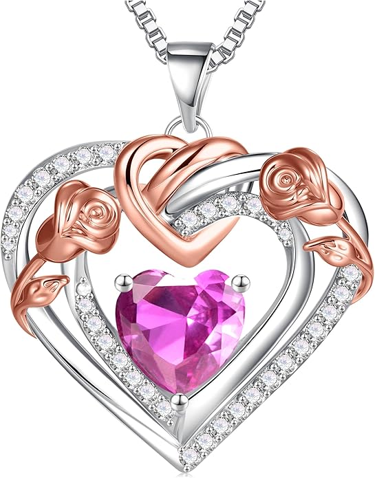 JKK Valentines Day Gifts for Mom - S925 Sterling Silver 12 Month Birthstone Necklaces Valentine's Day Mothers Day Birthday Christmas Gifts for Women Wift Mom