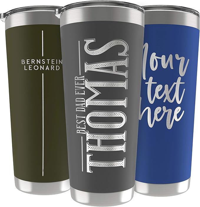 Personalized Gifts For Men - 30 Oz. Custom Tumblers w/Lid, Gray - Insulated Travel Coffee Mugs - Optional Straw Set, Stainless Steel Double Wall Coffee Tumbler, Personalized Cups