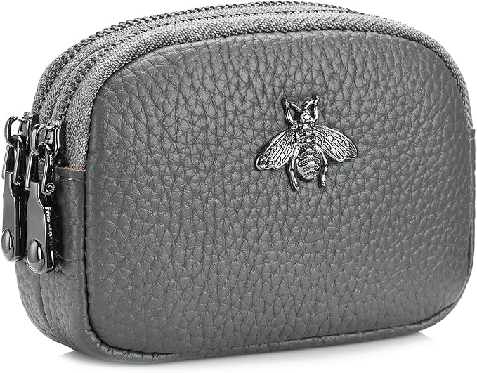 imeetu Women Leather Coin Purse, Small 2 Zippered Change Pouch Wallet