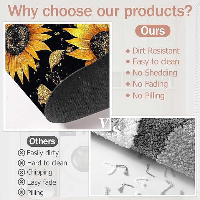Glittering Sunflowers Bath Mat,Diatomaceous Earth Bath Mat,Rubber Backing Quick Dry Absorbent Washable Bathroom Rugs for Tub Non Slip 17"x29.5"