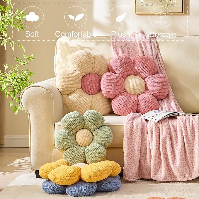 Flower Pillow Flowers Shaped Pillow Cushion Decorative Daisy Pillow for Bed Cute Throw Pillow Flower Floor Pillow Soft Seat Cushion Sage Green Cushion 15.7"