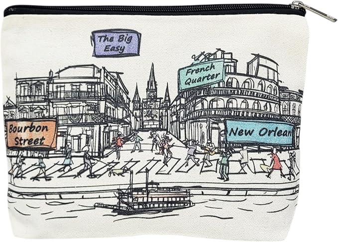 Cities Around the World Artwork Cosmetic Bag Series – Designed in USA, Travel Makeup Bag with Zipper, Souvenir Gift for Women, Artwork Organizer for Purse or Toiletry (New Orleans)