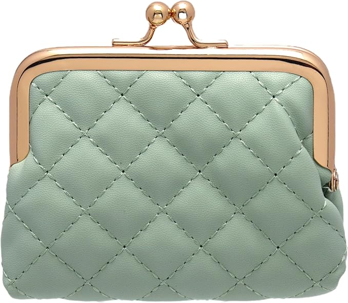 Coin Purse Vintage Bag Lock Wallet Buckle Kiss Lock change purse change holder wallet coin Leather coin wallet(D Light green)