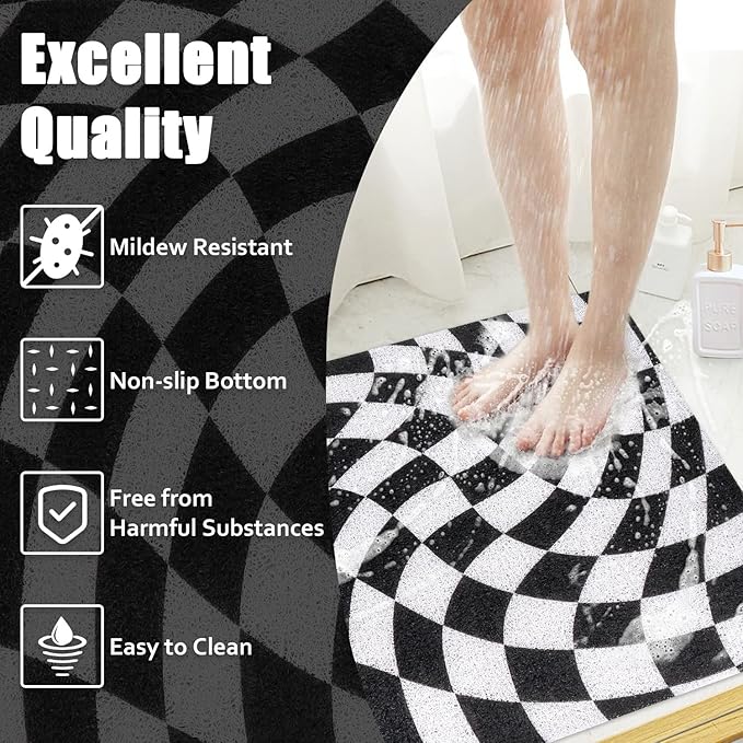 Square Shower Mat Non-Slip 24x 24 Inch, Soft Comfort Bath Mat with Drainage Holes, PVC Loofah Massage Bathmat for Shower,Tub,Bathroom,Wet Areas, Quick Drying