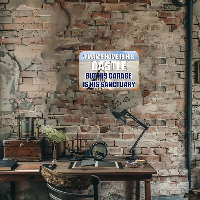 Garage Metal Sign Tin Signs For Man Cave Funny Garage Decor Metal Wall Signs Vintage Little Man Cave Decor A Man'S Home Is His Castle But His Garage Is His Sanctuary Signs Cool Things For Room 8x12 In
