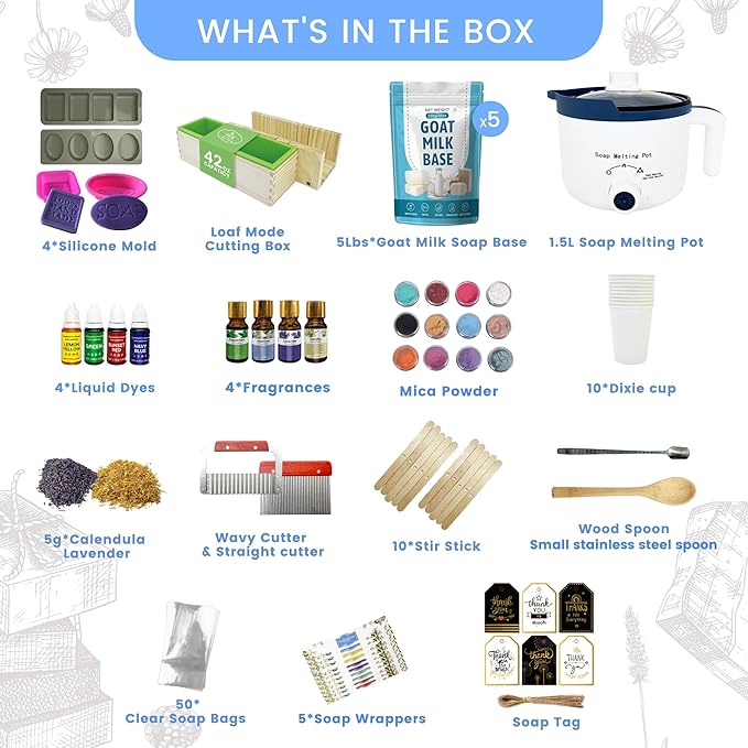 Goat Milk Soap Making Kit with Soap Melter for Adults, DIY Soap Making Supplies Kit with Natural Goats Milk Soap Base, Soap Melting Pot and Complete Supplies for Making Soaps, Craft Kit for Gift