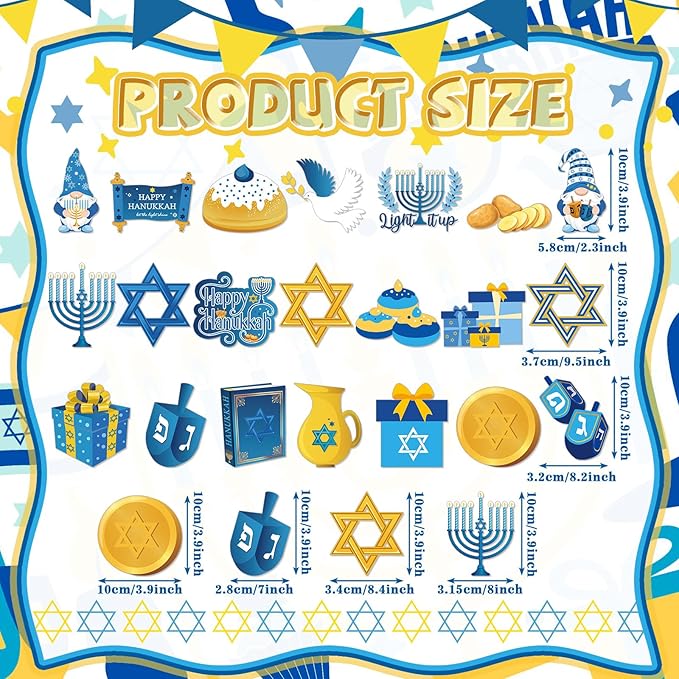 Konohan 25 Pcs Hanukkah Refrigerator Magnets Chanukah Fridge Magnet Stickers Jewish Menorah Magnet Holiday Magnetic Decoration for Home Car Decor Hanukkah Party Decor Supplies