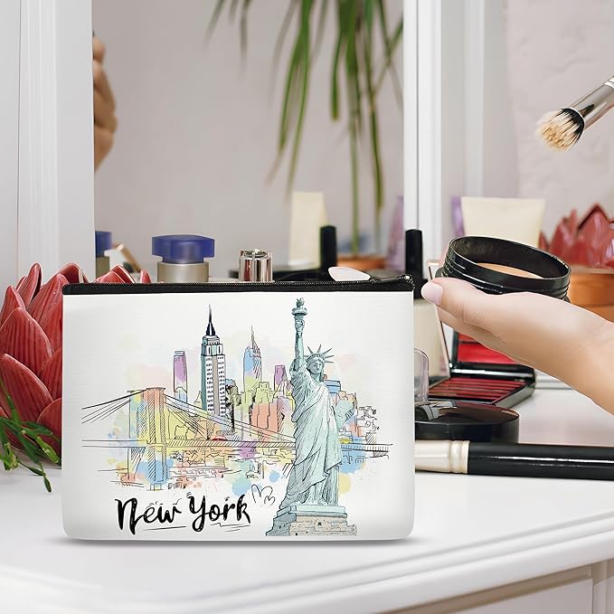 New York Makeup Bags Gifts for Women, NYC Souvenirs from USA Travel Essentials Cosmetic Bag, Gifts for Girls Sister Daughter Coworker Teachers Nurses