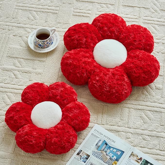 Flower Pillows, Decorative Throw Pillow with Soft Plush for Couch, Flower Shaped Pillow Home Decor Daisy Pillow for Bed (Red, 19.6 Inches)