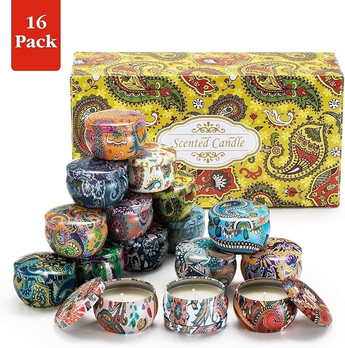 16 Pack Scented Candles Gift Set for Woman, Jar Candle, 2.5 oz Soy Wax Tin Candle-Ideal Gift for Travel Home Décor