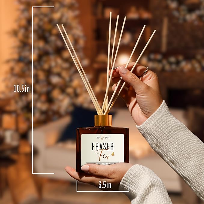 Fraser Fir Diffuser, Christmas Tree Diffuser - w/Pine Balsam, Cedar & Citrus I Infused w/Essential Oils I Christmas Décor I 3.75 OZ Oil I Long-Lasting Scent Lasts 4-6 Month's I Made in The USA
